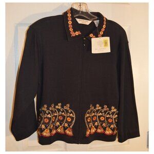 NEW Bechamel Petites Jacket "Blackness" Embroidered Long Sleeve Zip Up Size PS